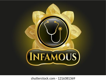  Golden badge with stethoscope icon and Infamous text inside