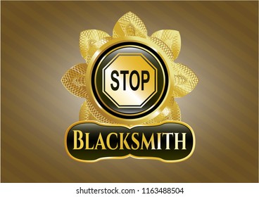 Golden badge with stop icon and Blacksmith text inside