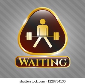  Golden badge with sumo deadlift icon and Waiting text inside