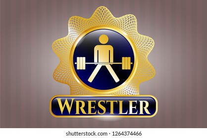  Golden badge with sumo deadlift icon and Wrestler text inside