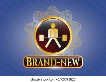  Golden badge with sumo deadlift icon and Brand-new text inside