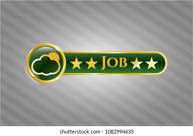  Golden badge with sun behind cloud icon and Job text inside