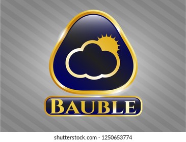  Golden badge with sun behind cloud icon and Bauble text inside
