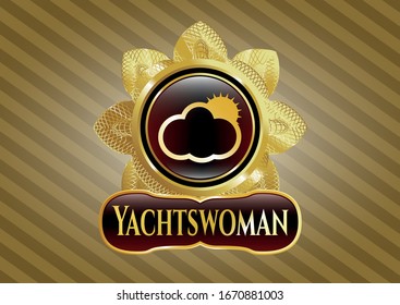  Goldenes Schild mit Sonne hinter Cloud-Symbol und Text der Nautikerin