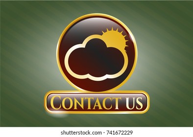  Golden badge with sun behind cloud icon and Contact us text inside