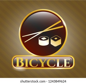  Golden badge with sushi icon and Bicycle text inside
