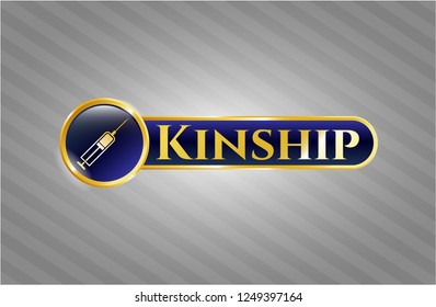  Golden badge with syringe icon and Kinship text inside