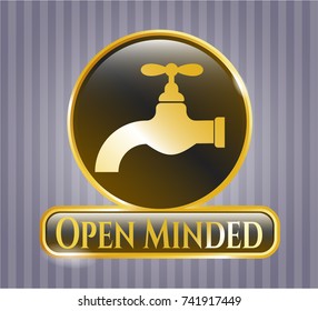  Golden badge with tap icon and Open Minded text inside