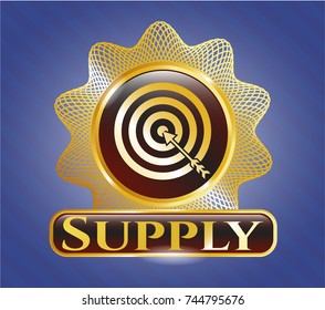  Golden badge with target, business icon and Supply text inside