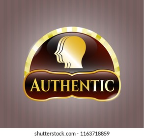  Golden badge with team work icon and Authentic text inside