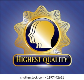  Golden badge with team work icon and Highest Quality text inside