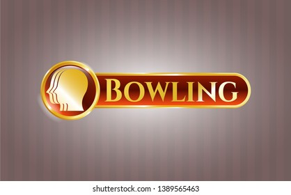  Golden badge with team work icon and Bowling text inside