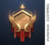 Golden badge template with crown and wings