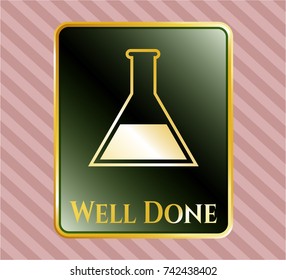  Golden badge with test tube icon and Well Done text inside