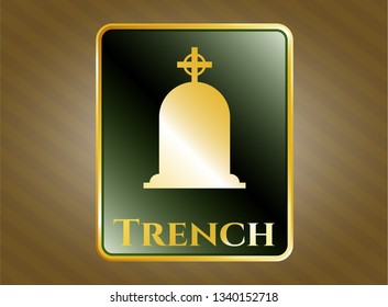  Golden badge with tombstone icon and Trench text inside