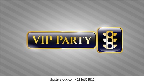  Golden badge with traffic light icon and VIP Party text inside
