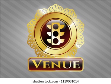  Golden badge with traffic light icon and Venue text inside