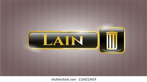  Golden badge with trash can icon and Lain text inside