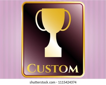  Golden badge with trophy icon and Custom text inside