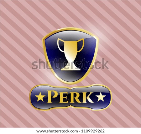   Golden badge with trophy icon and Perk text inside