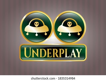 Golden badge with ufo with aline inside icon and Underplay text inside