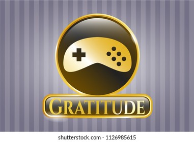  Golden badge with video game icon and Gratitude text inside