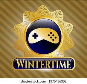  Golden badge with video game icon and Wintertime text inside