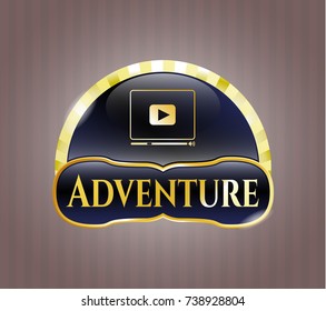  Golden badge with video player icon and Adventure text inside