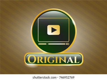  Golden badge with video player icon and Original text inside