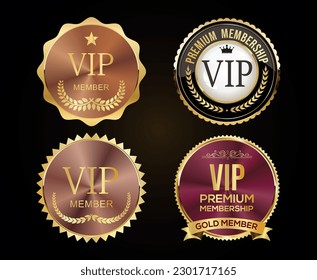 Golden badge VIP premium member design isolated on black background  