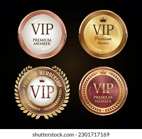 Golden badge VIP premium member design isolated on black background  