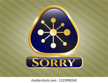   Golden badge w Gold emblem with business network icon and Sorry text insideith business network icon and Sorry text inside