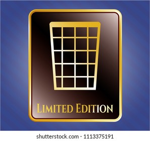   Golden badge with wastepaper basket icon and Limited Edition text inside