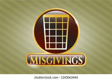  Golden badge with wastepaper basket icon and Misgivings text inside