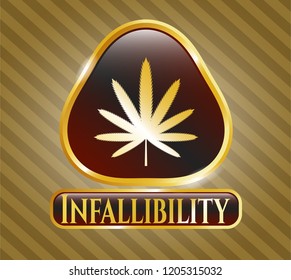  Golden badge with weed leaf icon and Infallibility text inside