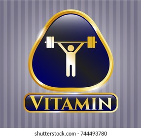  Golden badge with weightlifting icon and Vitamin text inside