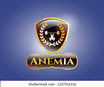  Golden badge with weightlifting inside of crown icon and Anemia text inside