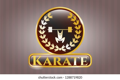  Golden badge with weightlifting inside of crown icon and Karate text inside