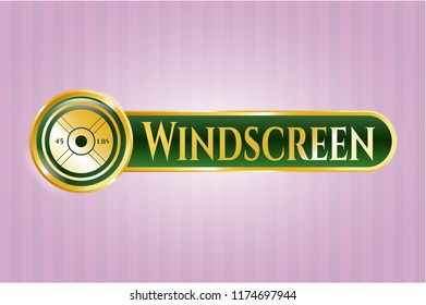  Golden badge with weightlifting or powerlifting plate (45 lbs) icon and Windscreen text inside