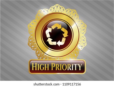  Golden badge wi Gold badge with recycle icon and High Priority text insideth recycle icon and High Priority text inside