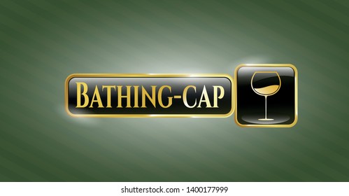  Golden badge with wine cup icon and Bathing-cap text inside