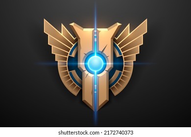 Golden badge with wings and light effect