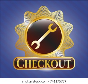  Golden badge with wrench icon and Checkout text inside