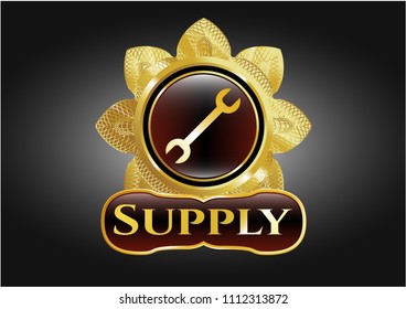   Golden badge with wrench icon and Supply text inside