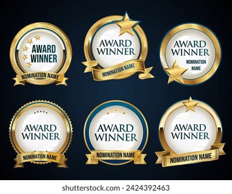 Golden badges collection of award winner collection vector illustration 