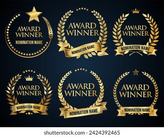 Golden badges collection of award winner collection vector illustration 