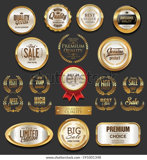 Golden Badges Labels Collection Stock Vector (Royalty Free) 595001348