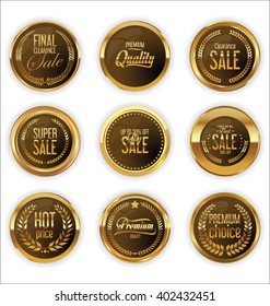 Golden badges and labels with laurel wreath collection