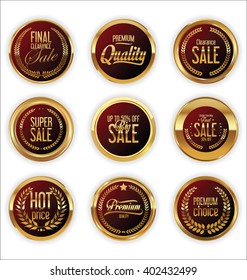 Golden badges and labels with laurel wreath collection
