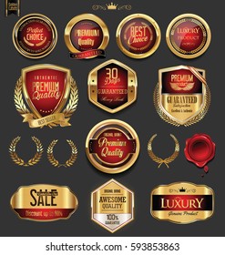 Golden badges and labels with laurel wreath collection 